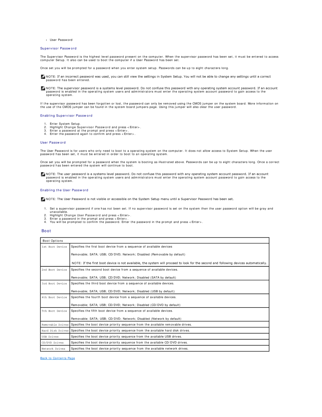 Dell 320 specifications Supervisor Password, Boot Options 