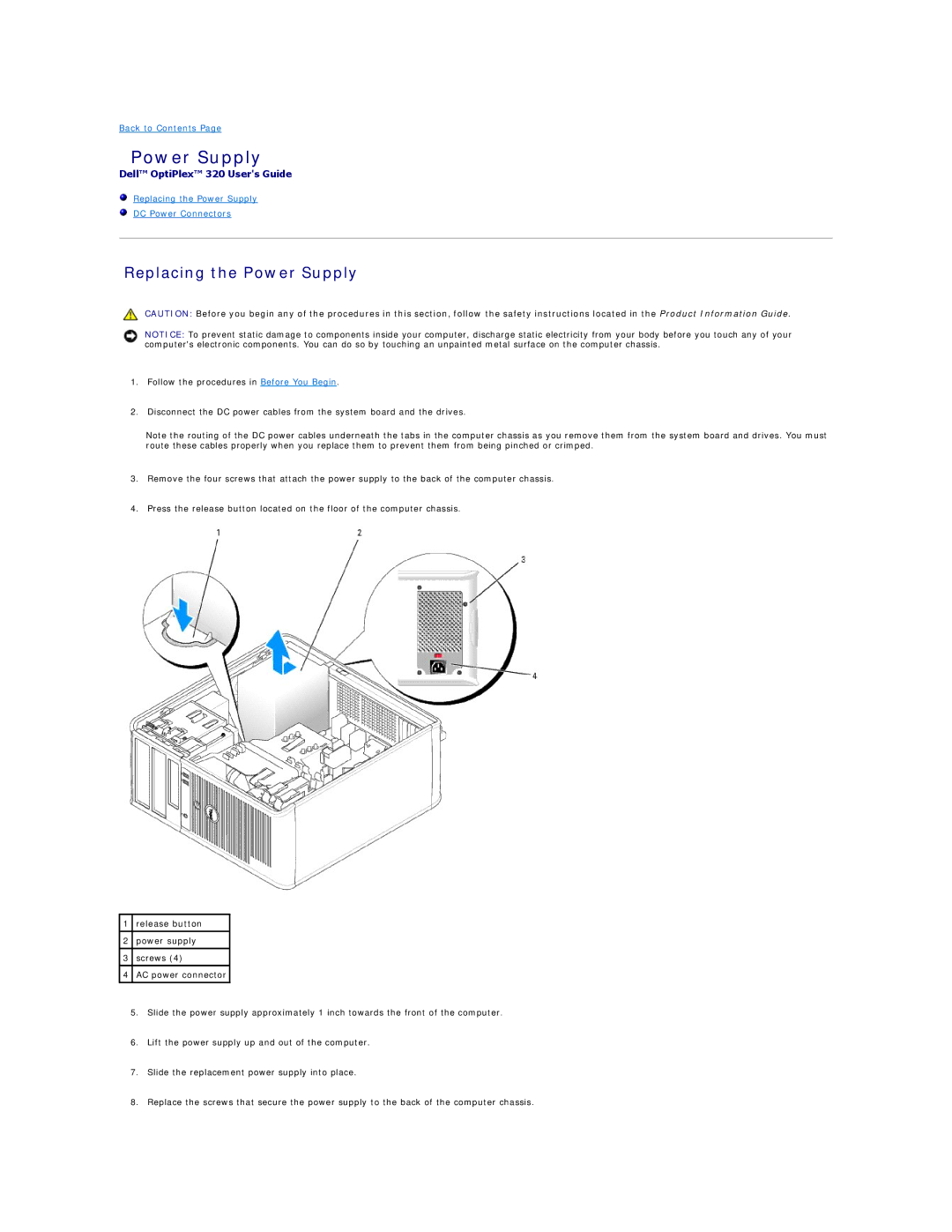 Dell 320 manual Power Supply 