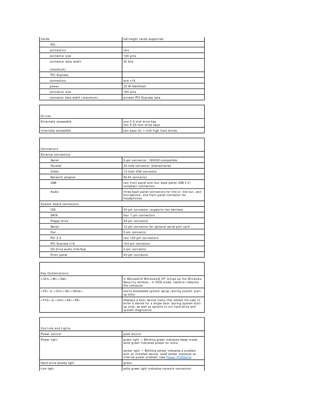 Dell 320 manual Cards Full-height cards supported 