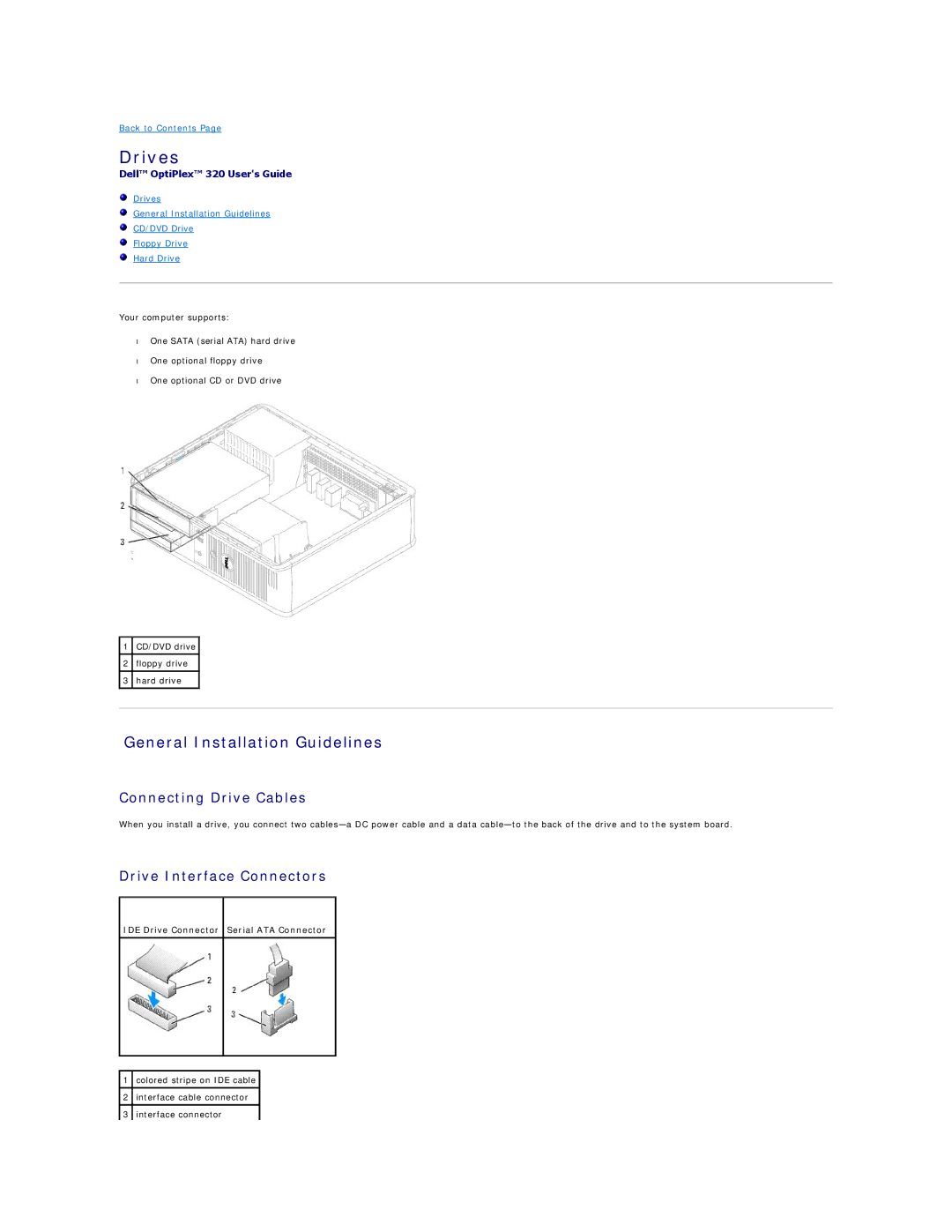 Dell 320 manual Drives, General Installation Guidelines, Connecting Drive Cables, Drive Interface Connectors 