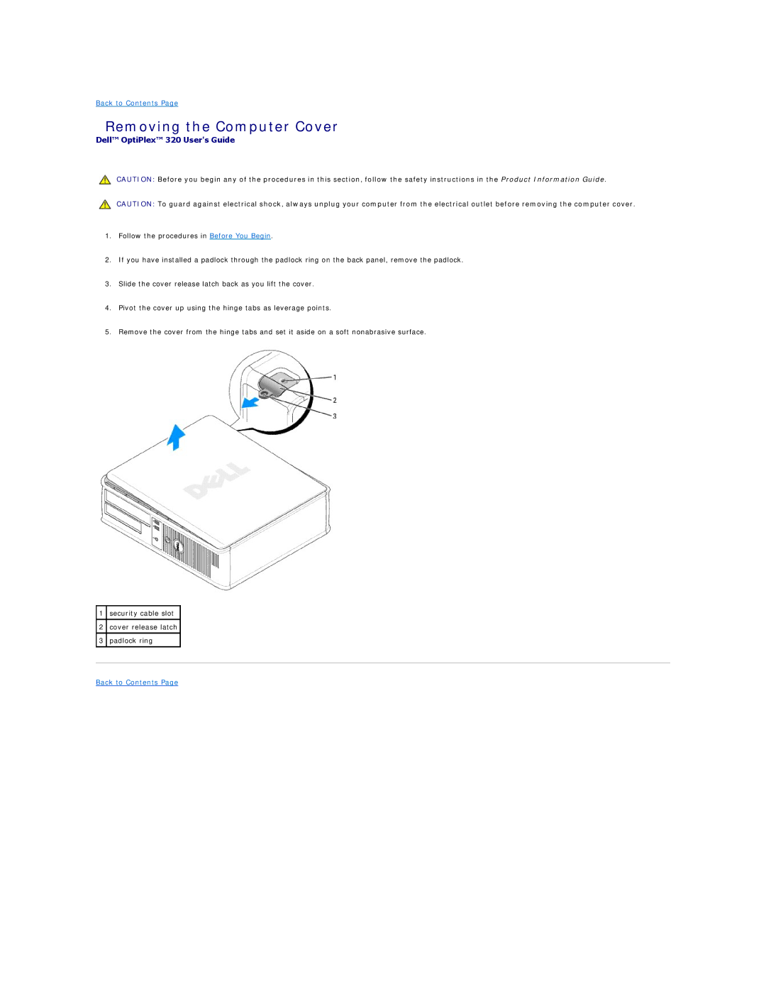 Dell 320 manual Removing the Computer Cover 