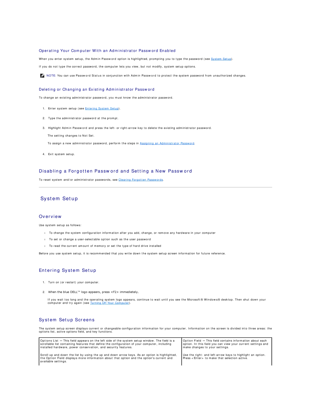 Dell 320 manual Disabling a Forgotten Password and Setting a New Password, Overview, Entering System Setup 