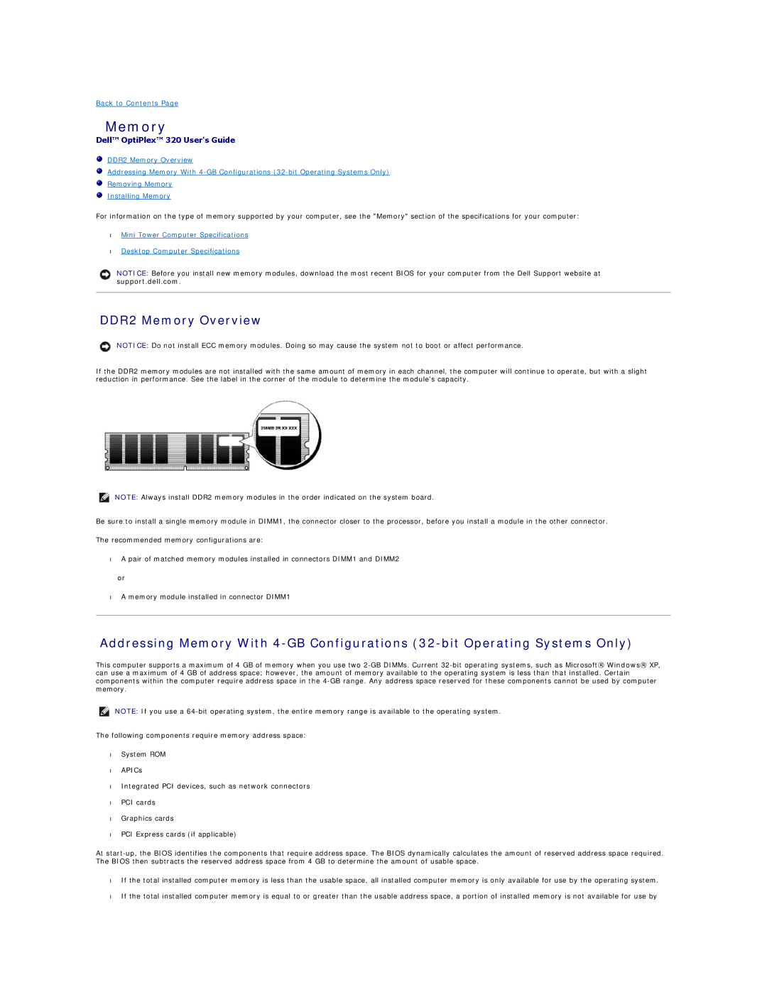 Dell 320 manual DDR2 Memory Overview 