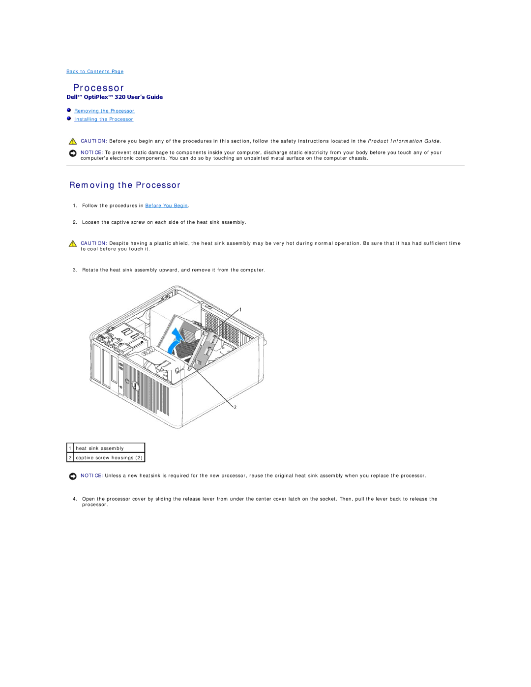 Dell 320 manual Processor 