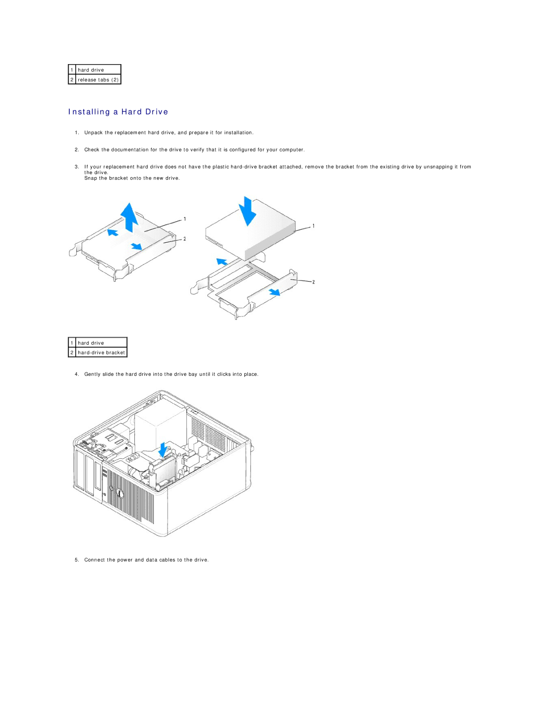 Dell 320 manual Hard drive Release tabs 