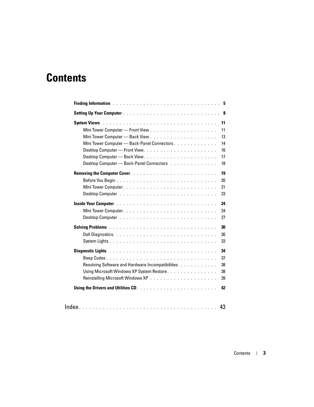 Dell 320 manual Contents 