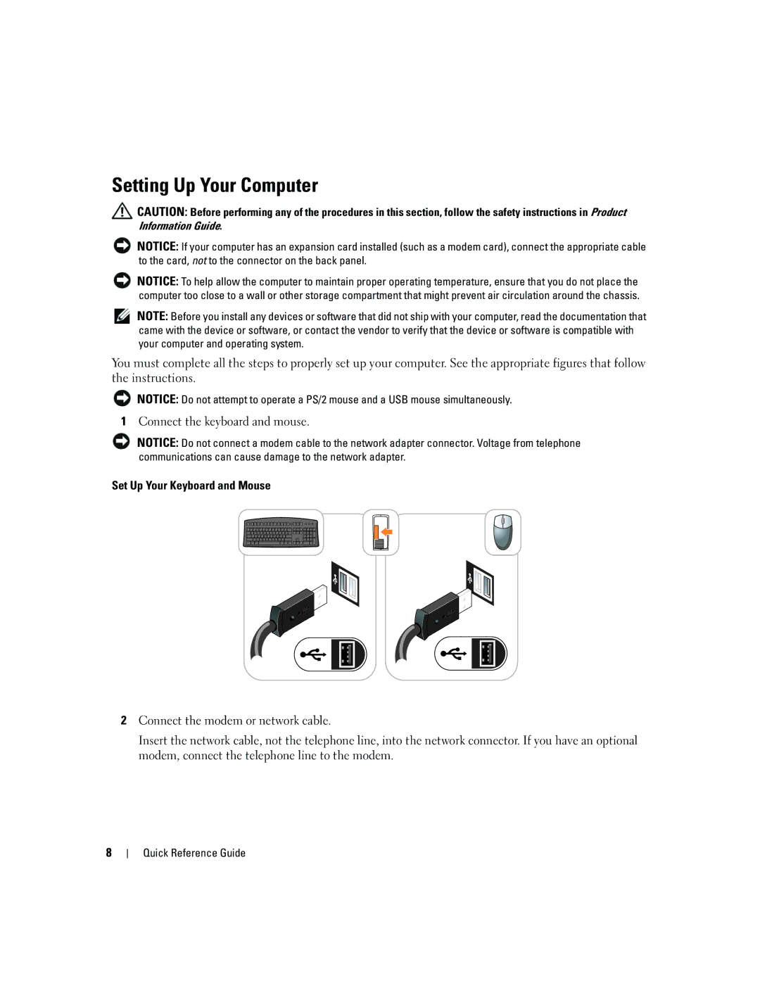 Dell 320 manual Setting Up Your Computer 