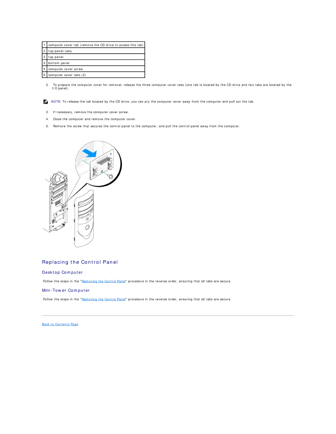 Dell 340 manual Replacing the Control Panel 