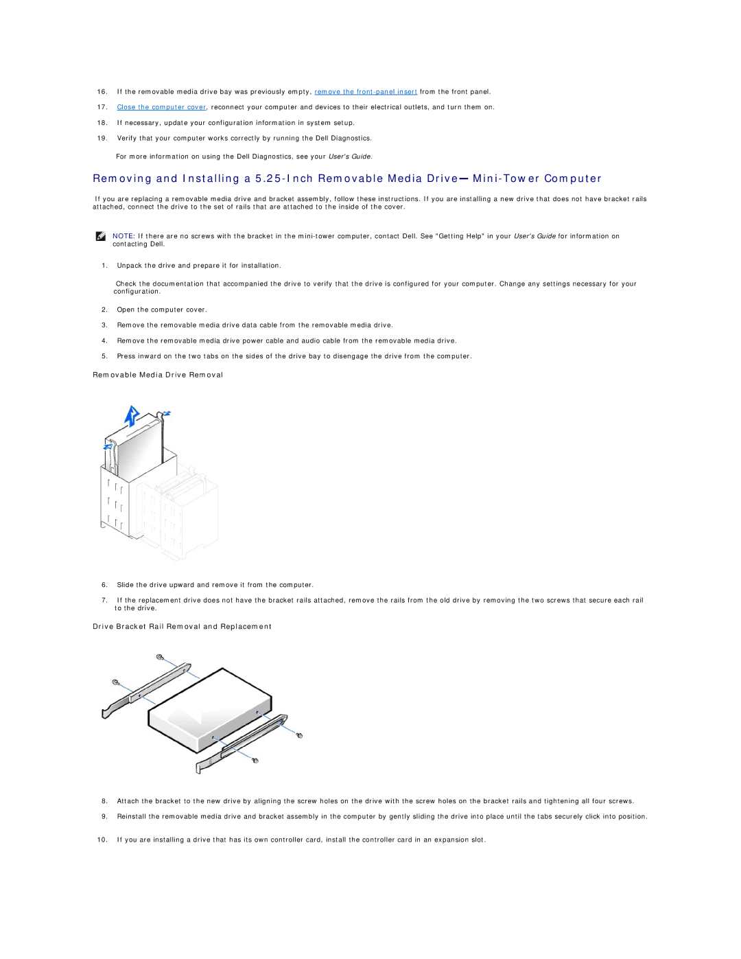 Dell 340 manual Drive Bracket Rail Removal and Replacement 