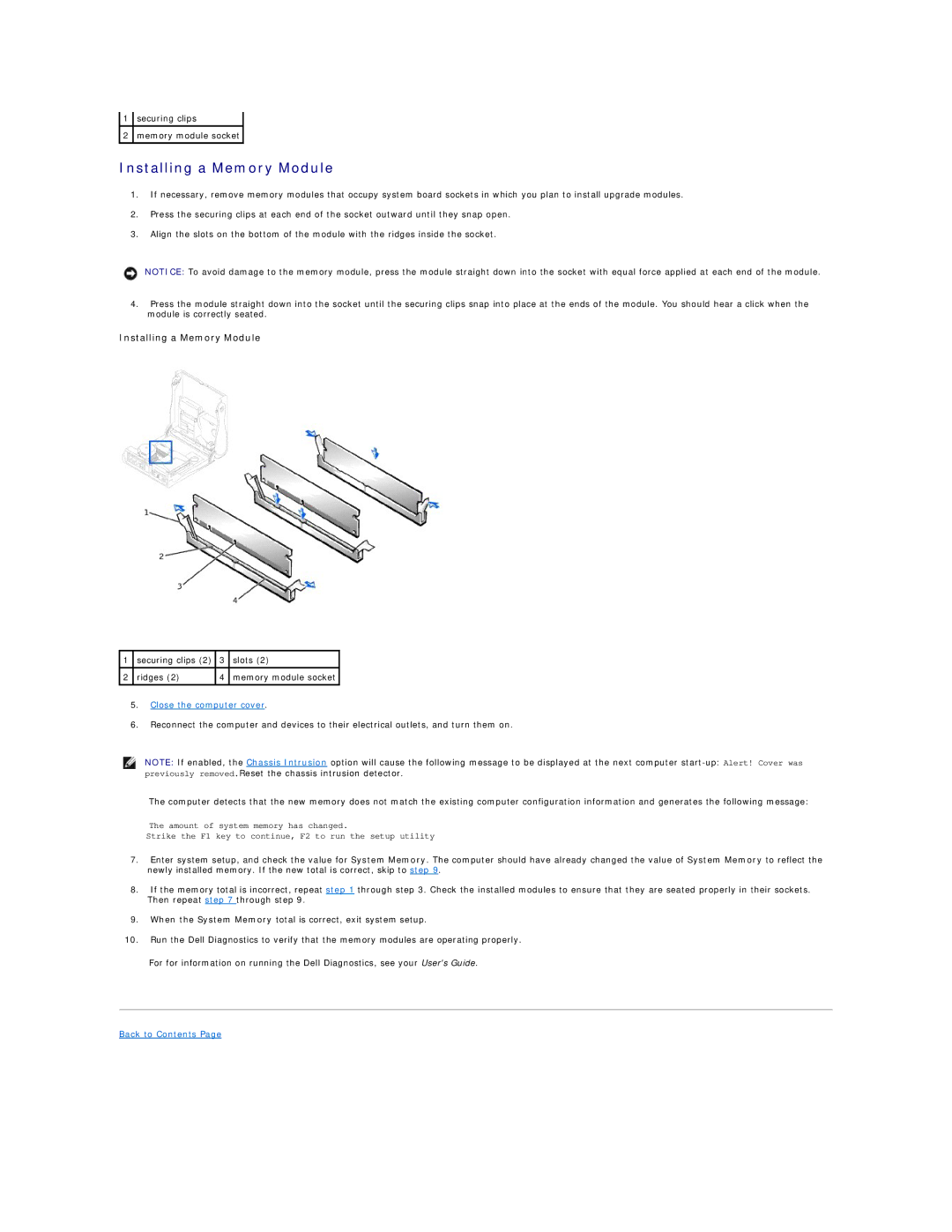 Dell 340 manual Installing a Memory Module 