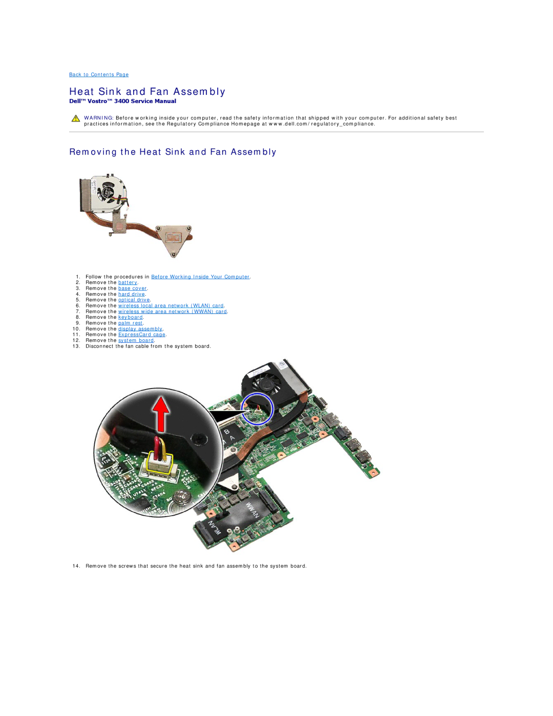 Dell 3400 specifications Removing the Heat Sink and Fan Assembly 