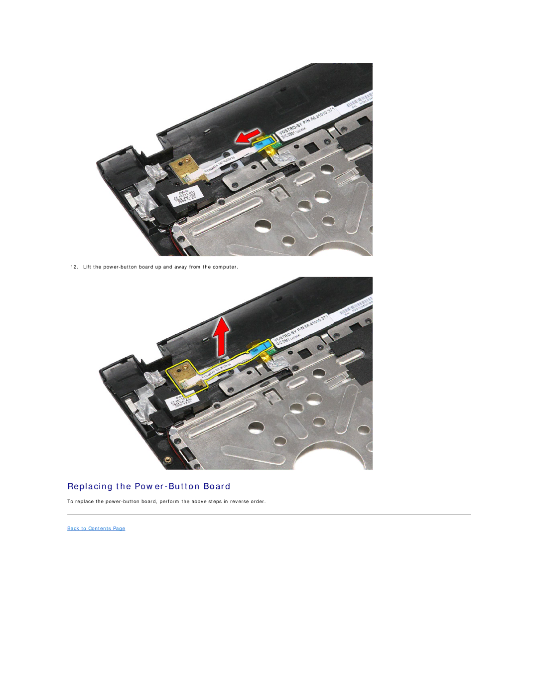 Dell 3400 specifications Replacing the Power-Button Board 