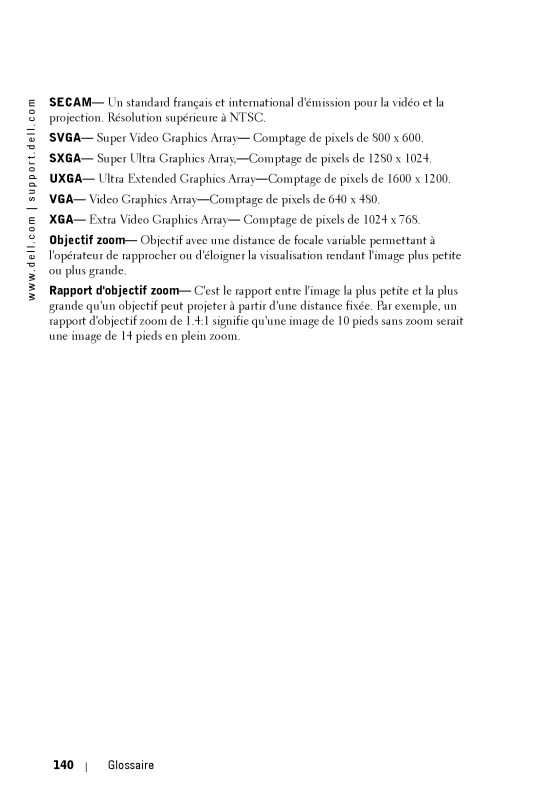 Dell 3400MP owner manual Glossaire 