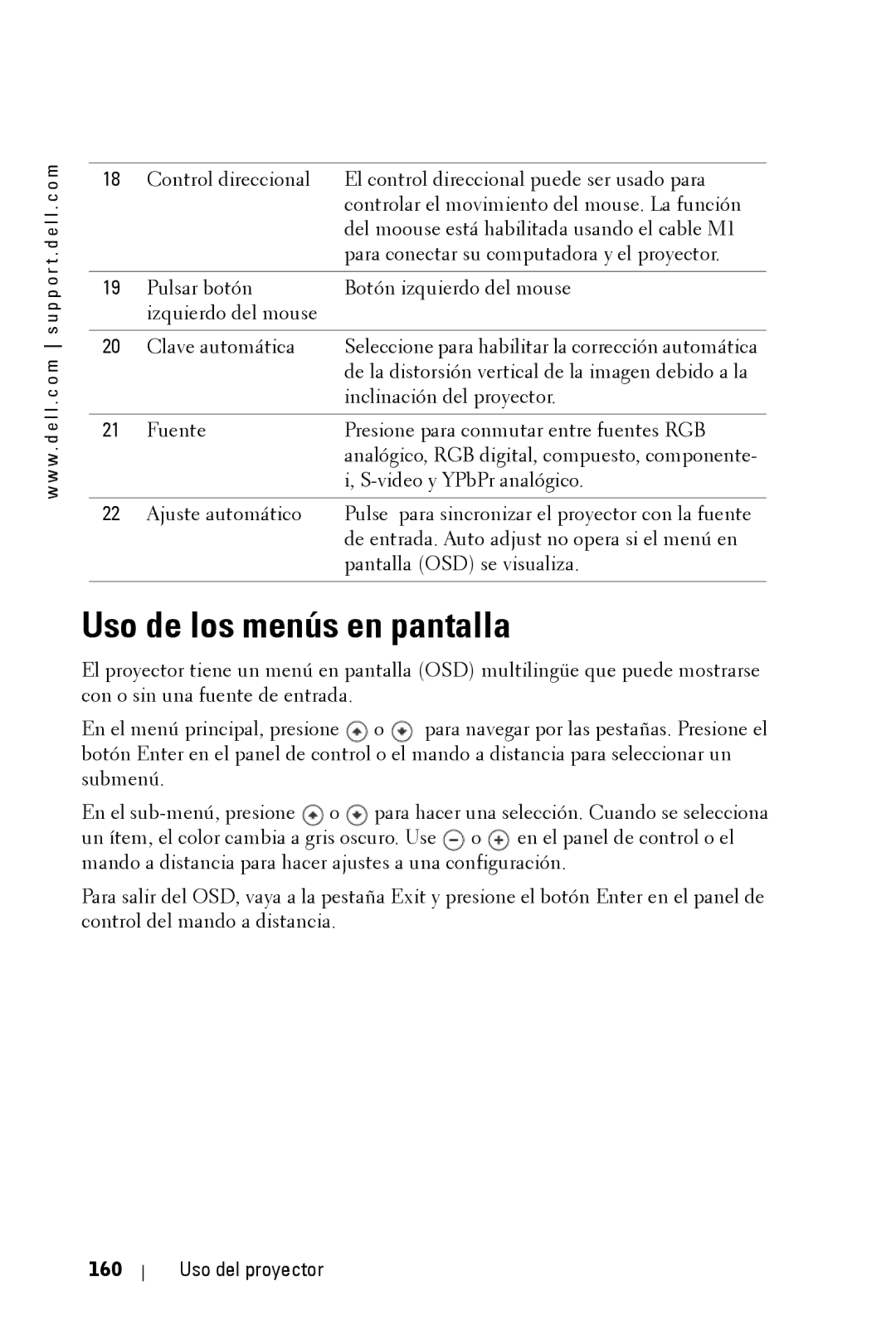 Dell 3400MP owner manual Uso de los menús en pantalla, Uso del proyector 