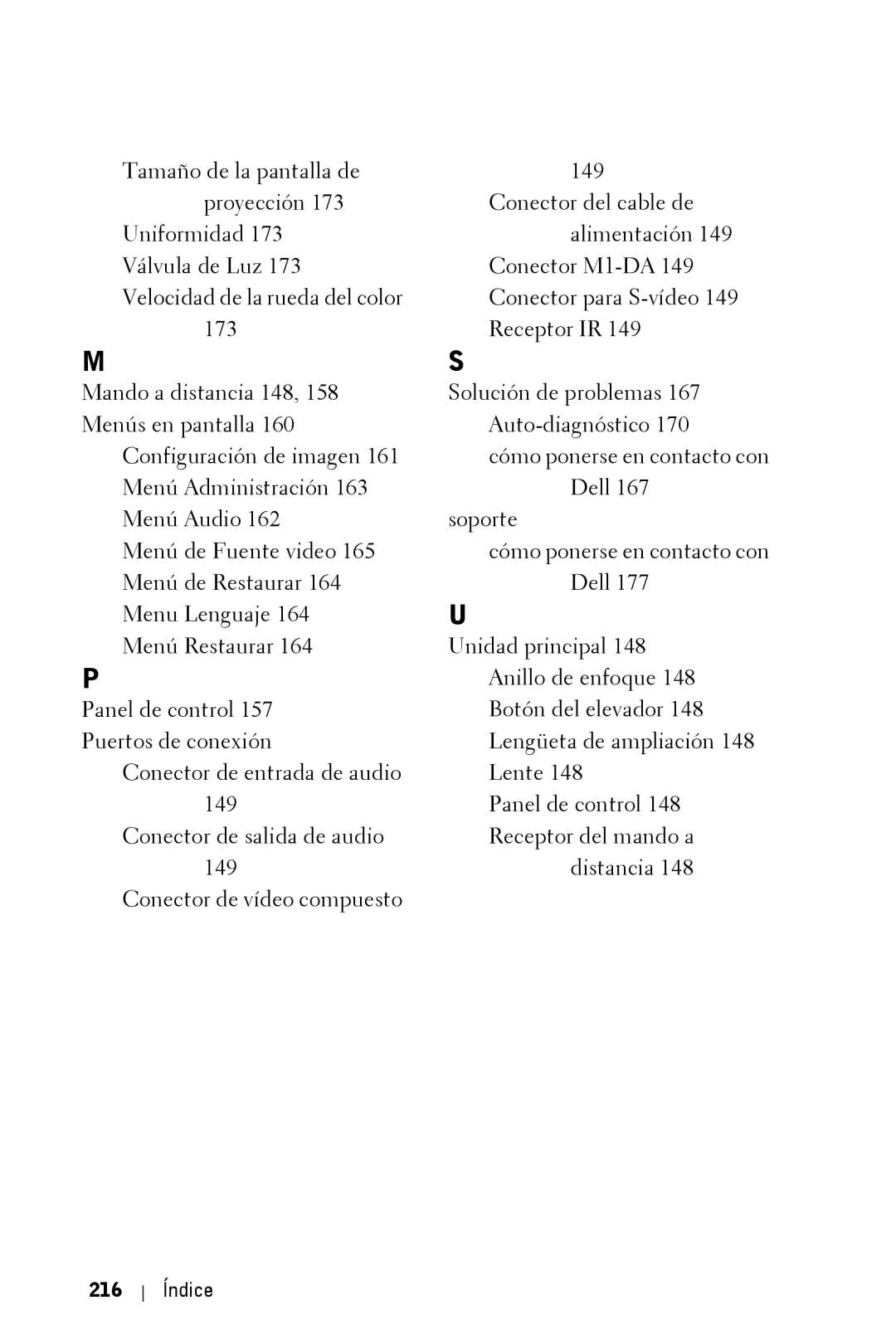 Dell 3400MP owner manual 216 Índice 