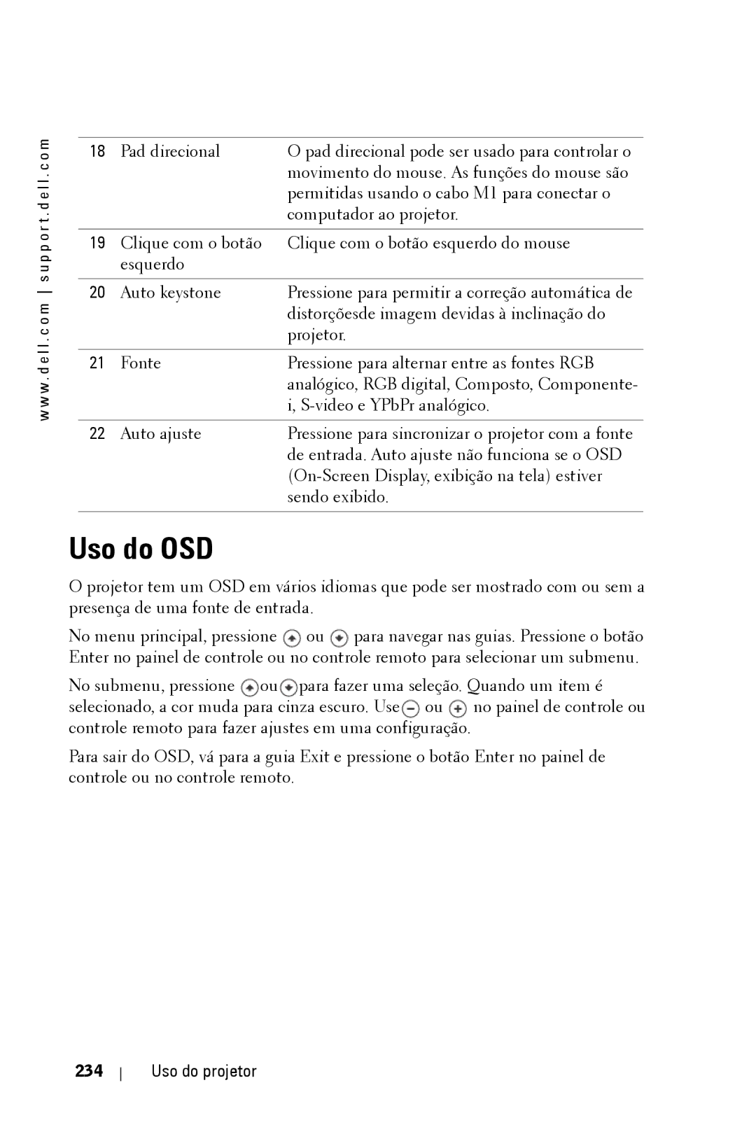 Dell 3400MP owner manual Uso do OSD, Uso do projetor 