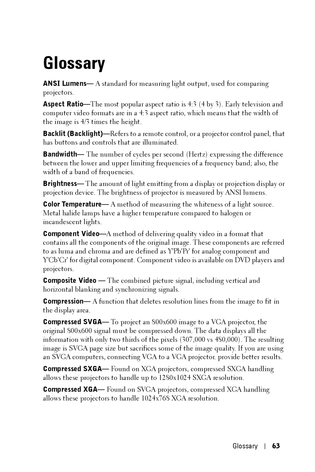 Dell 3400MP owner manual Glossary 