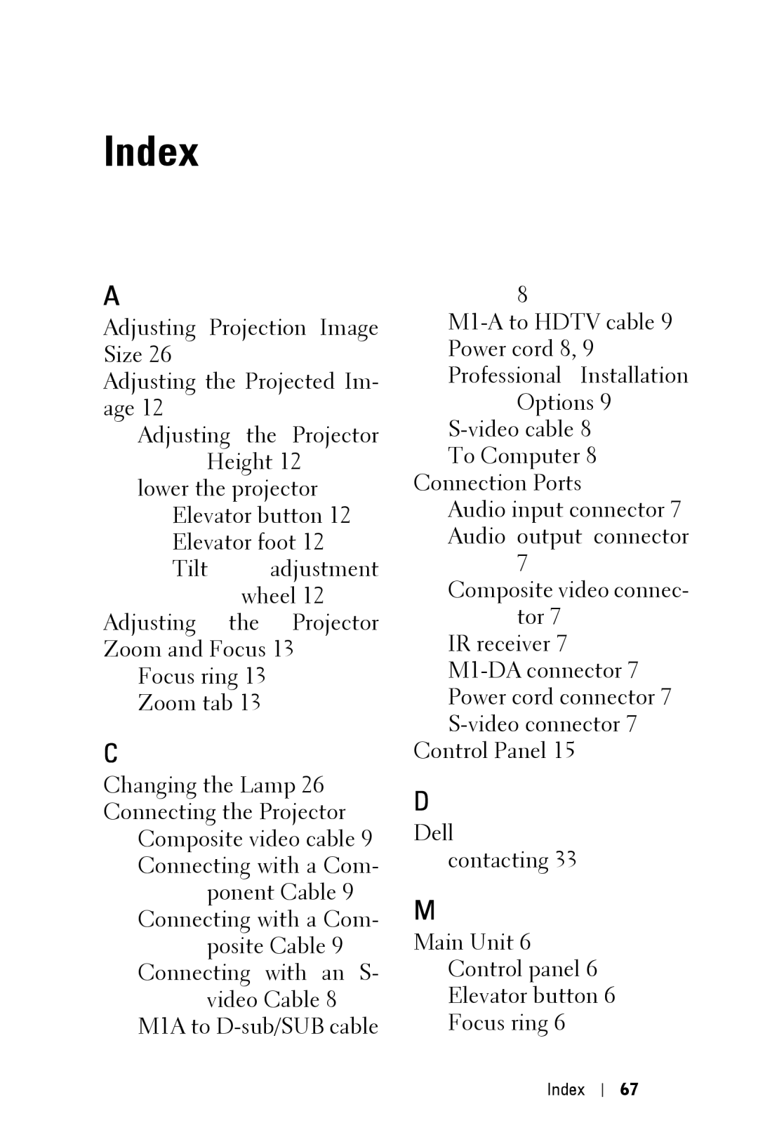 Dell 3400MP owner manual Index 