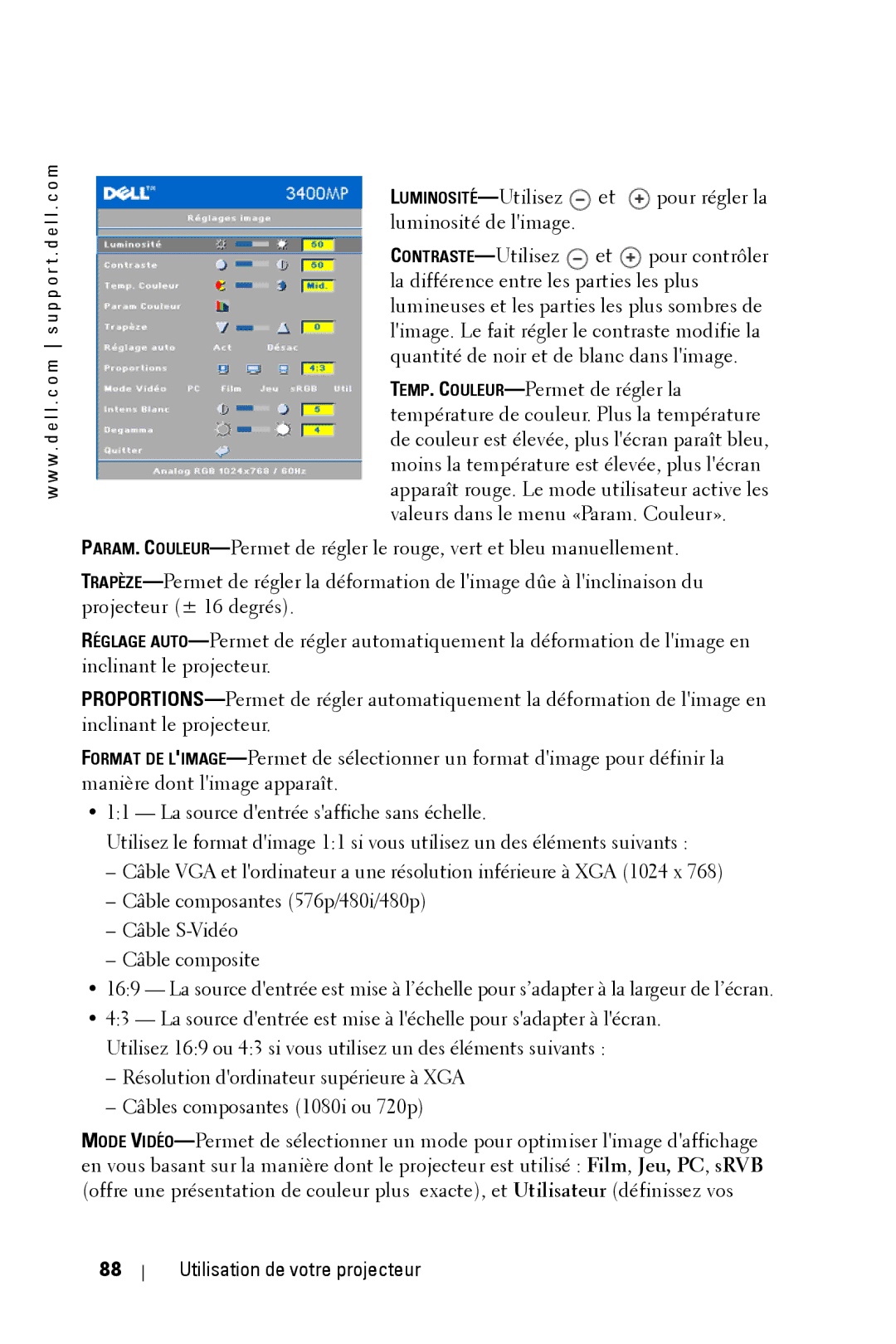 Dell 3400MP owner manual Pour régler la 