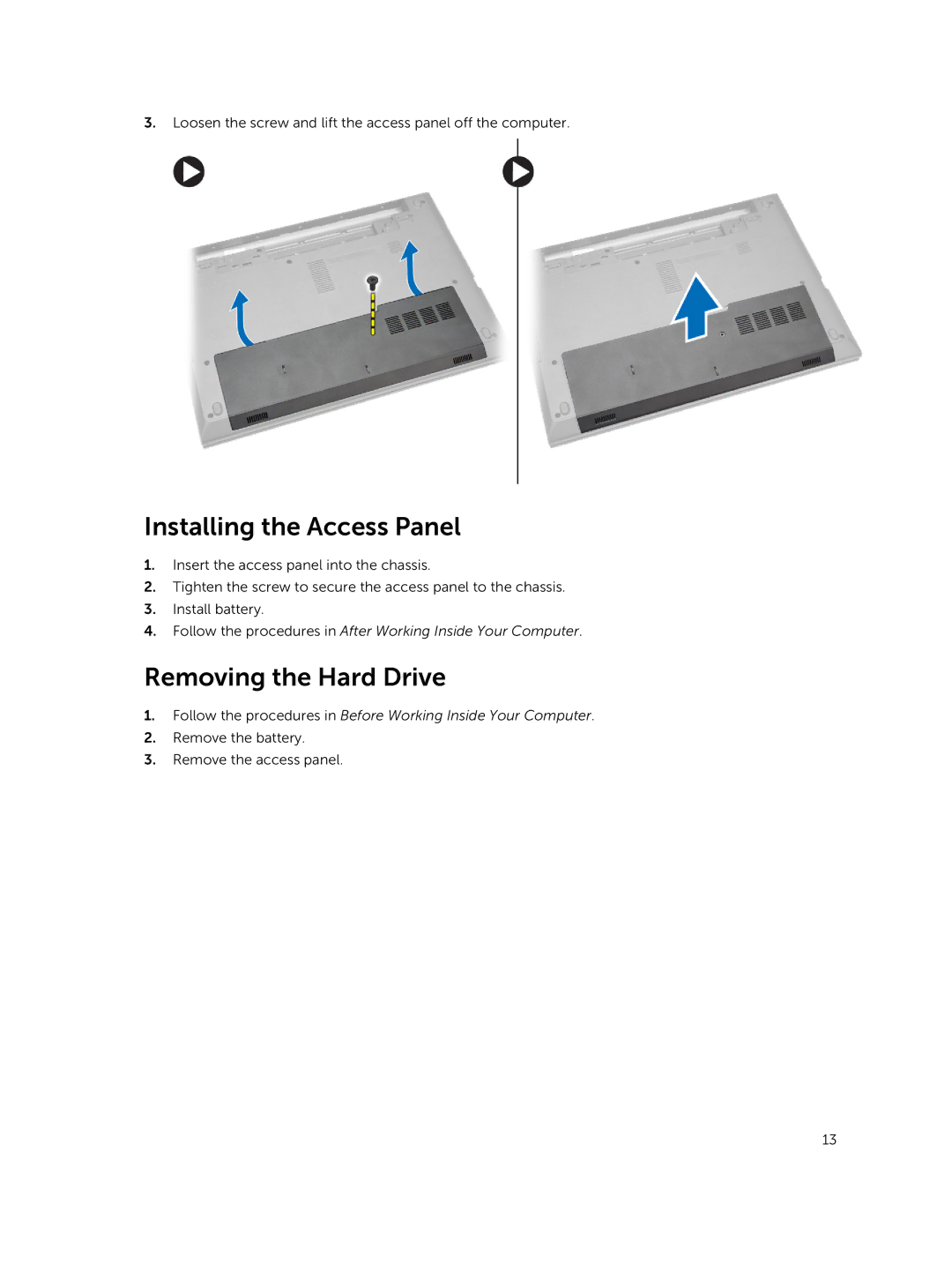 Dell 3445 owner manual Installing the Access Panel, Removing the Hard Drive 