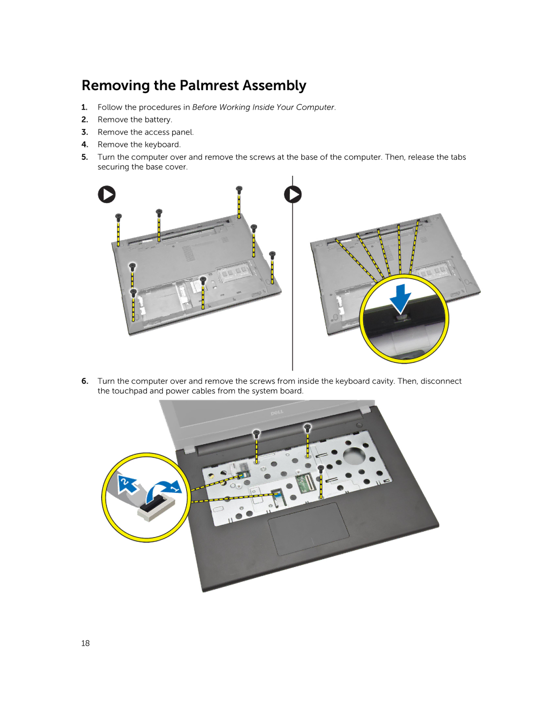 Dell 3445 owner manual Removing the Palmrest Assembly 