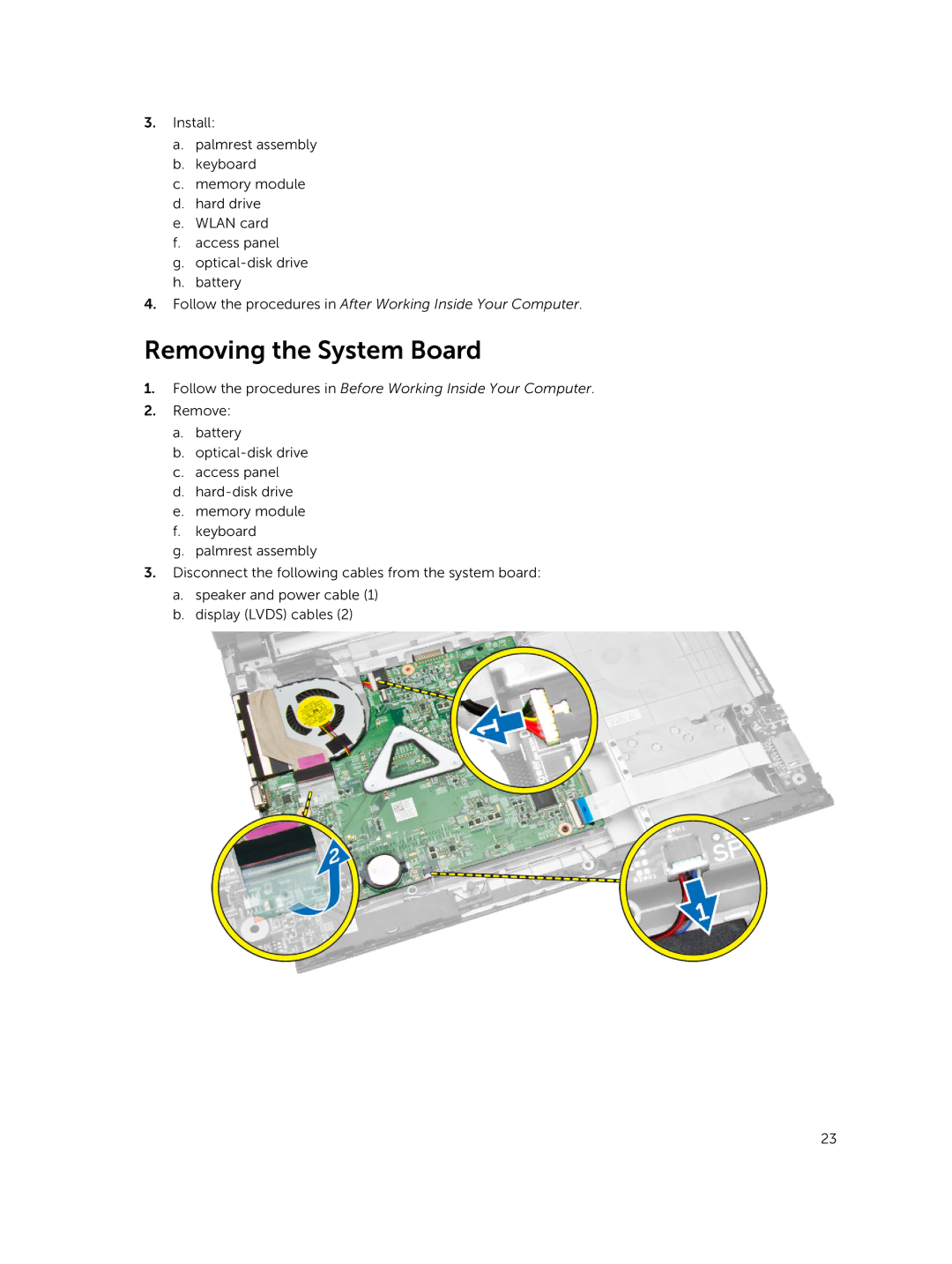 Dell 3445 owner manual Removing the System Board 