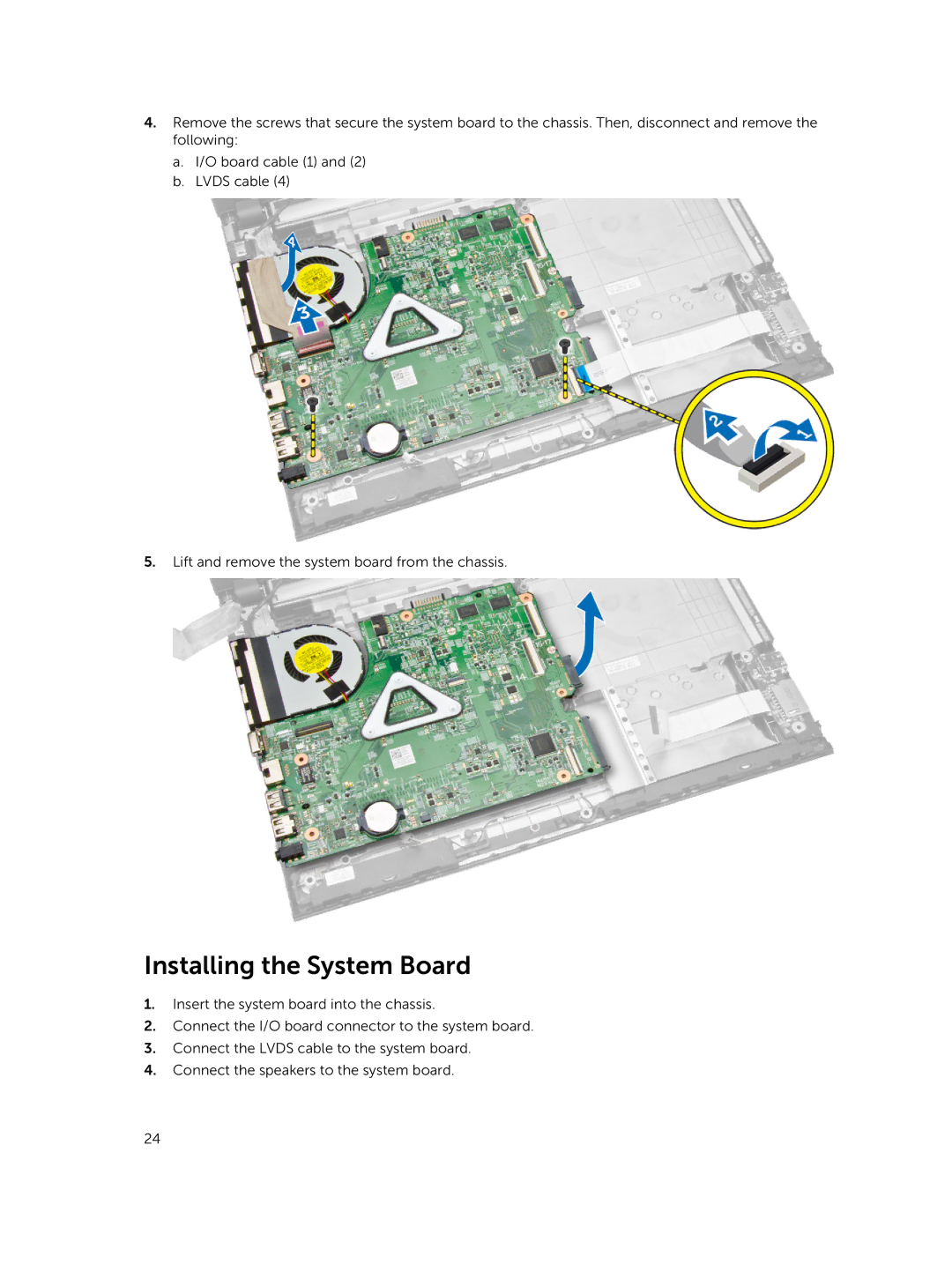 Dell 3445 owner manual Installing the System Board 