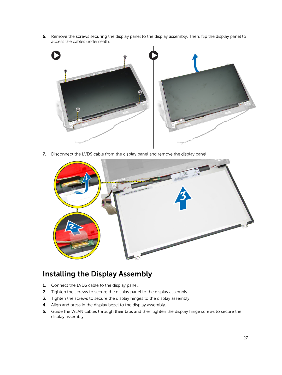 Dell 3445 owner manual Installing the Display Assembly 