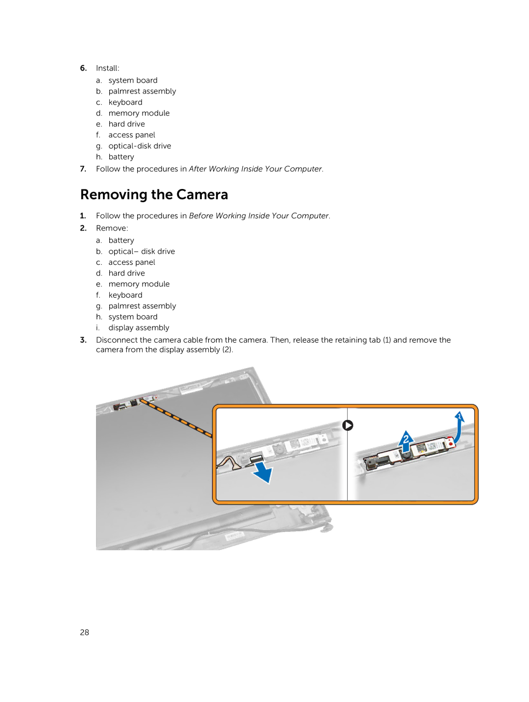 Dell 3445 owner manual Removing the Camera 