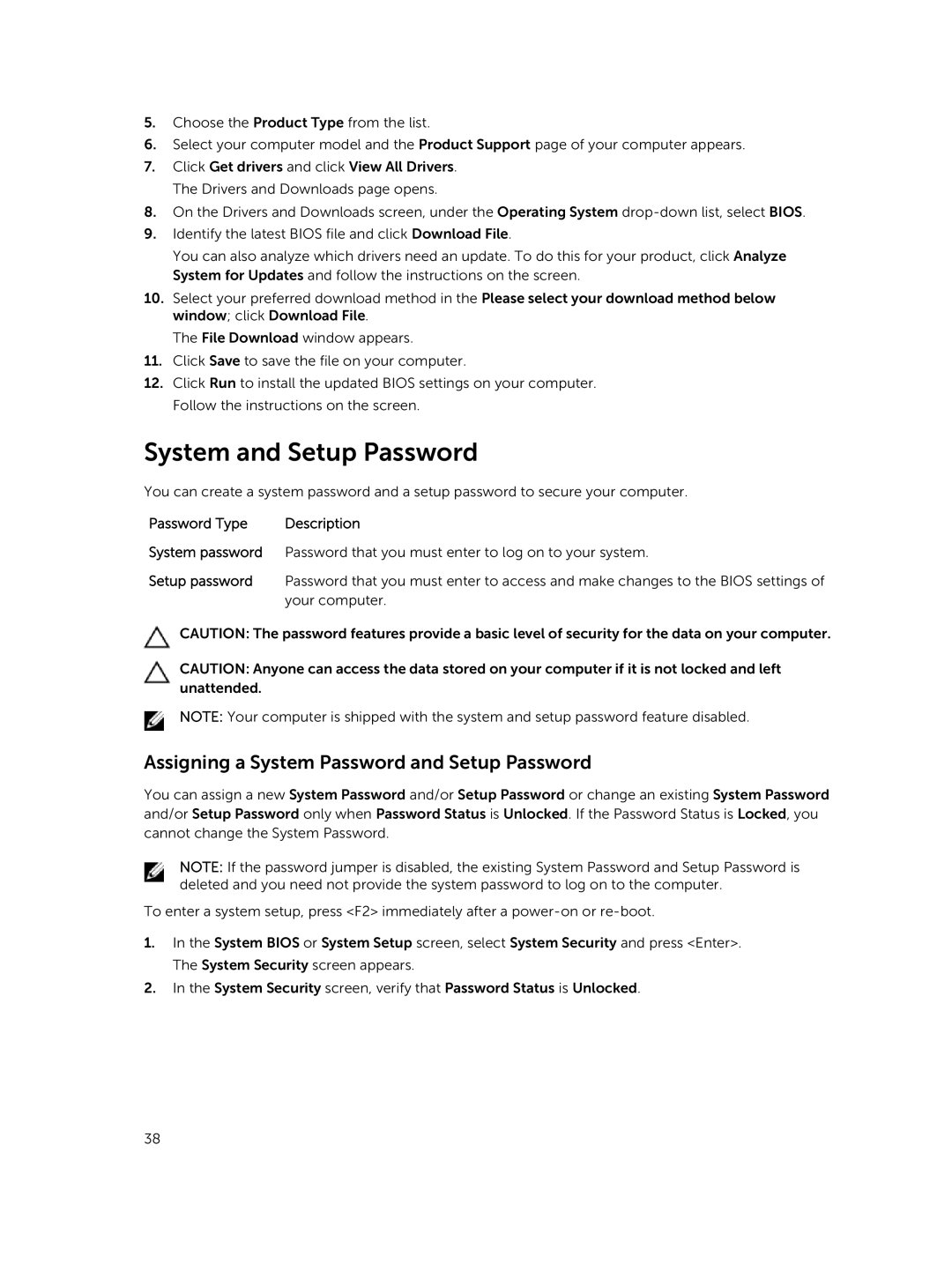 Dell 3445 owner manual System and Setup Password, Password Type 