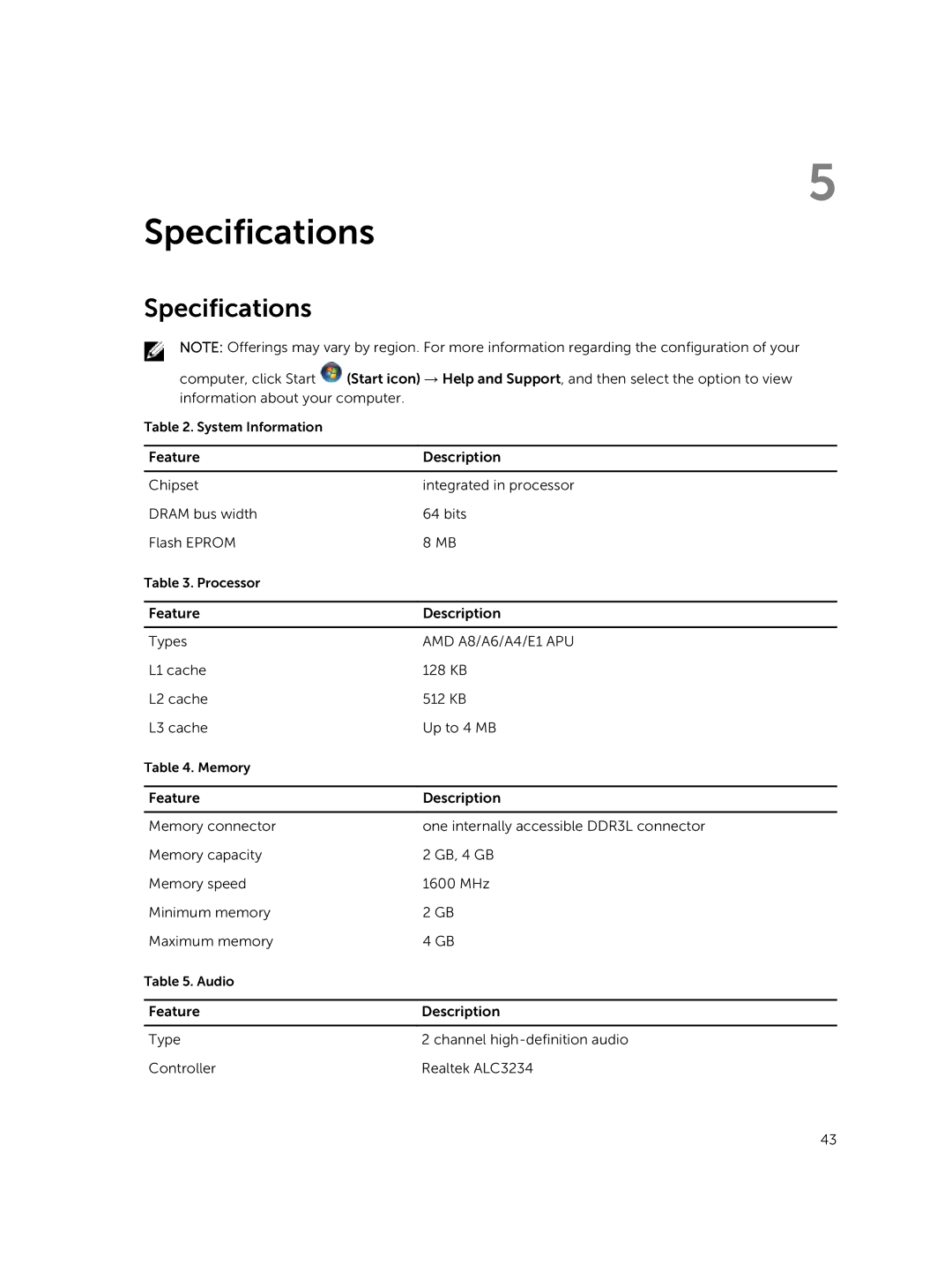 Dell 3445 owner manual Specifications 