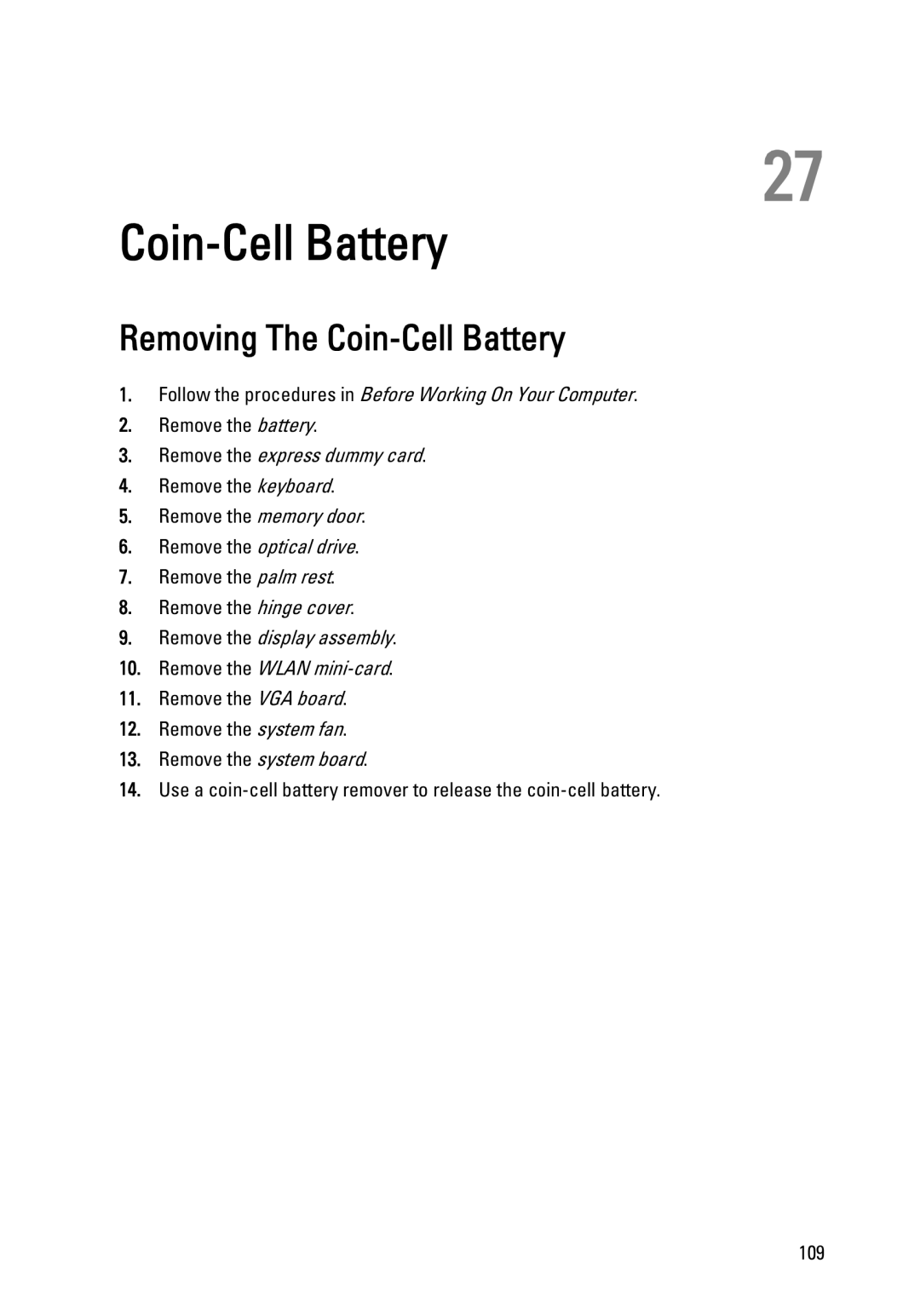 Dell 3450 owner manual Removing The Coin-Cell Battery 