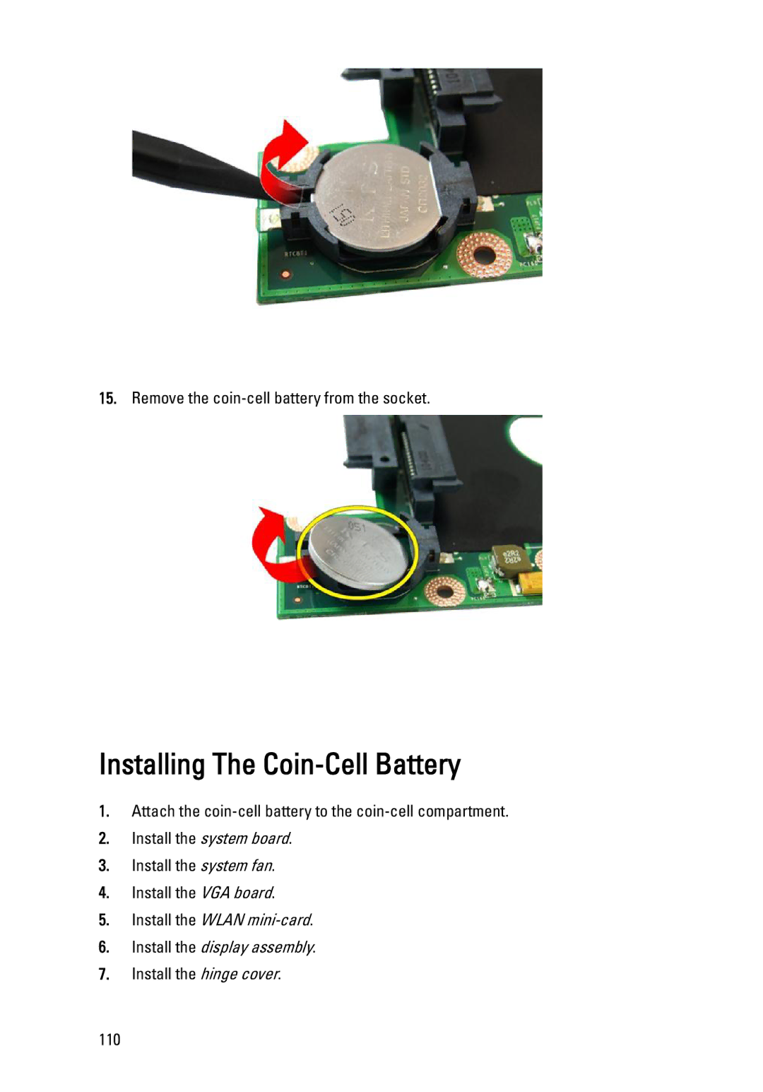 Dell 3450 owner manual Installing The Coin-Cell Battery 