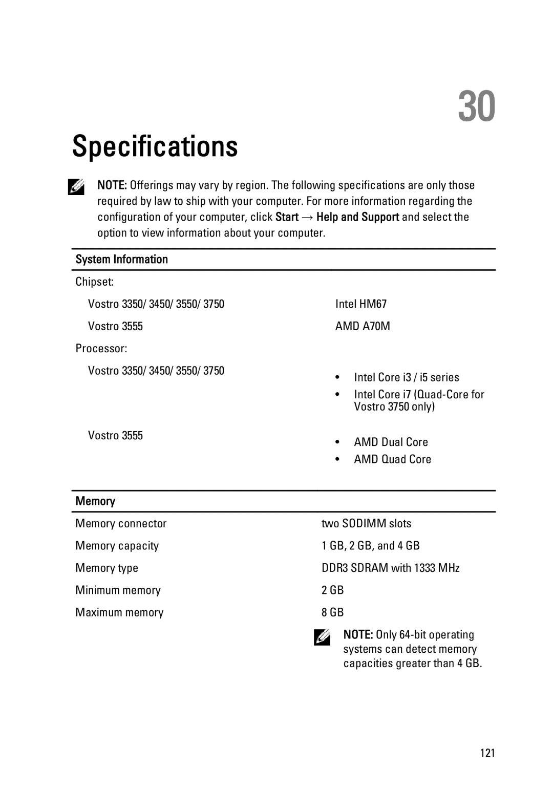 Dell 3450 owner manual Specifications, Memory 