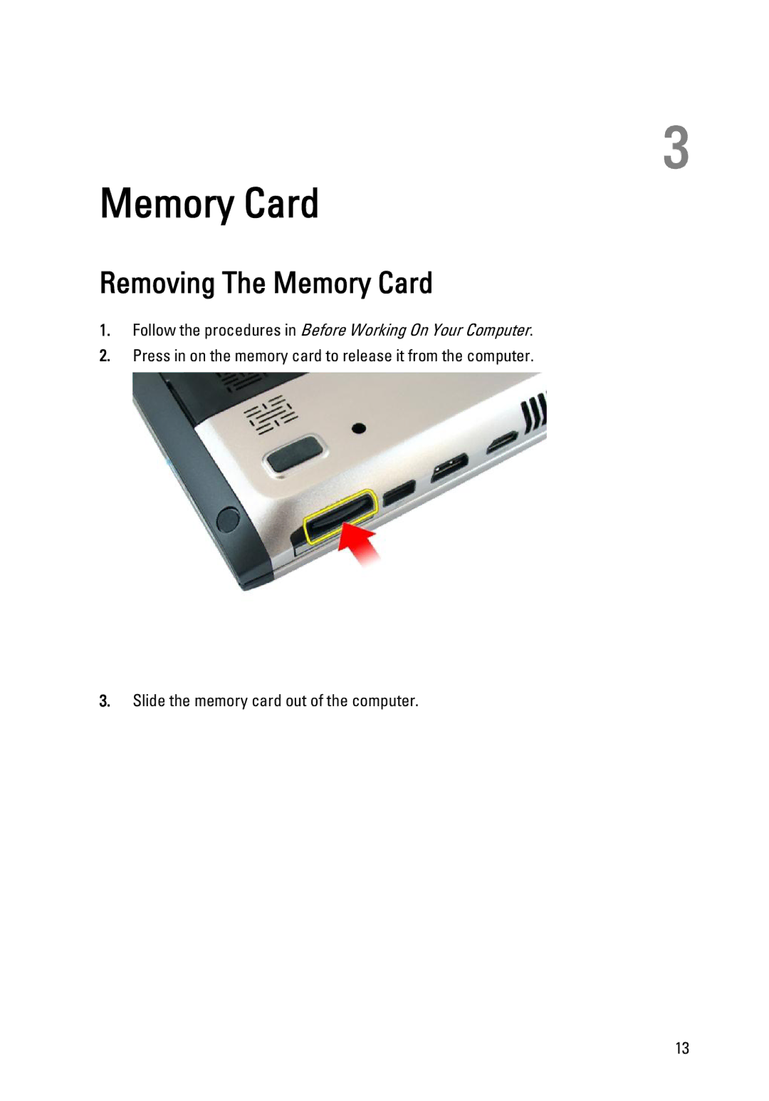 Dell 3450 owner manual Removing The Memory Card 