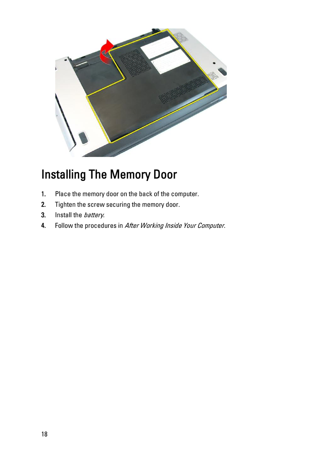 Dell 3450 owner manual Installing The Memory Door 