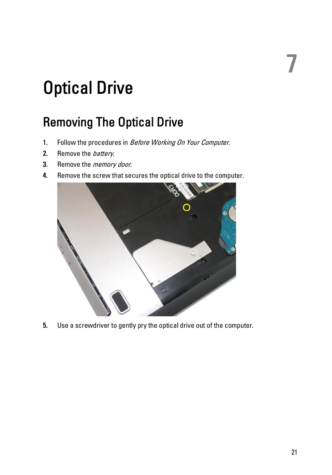 Dell 3450 owner manual Removing The Optical Drive 