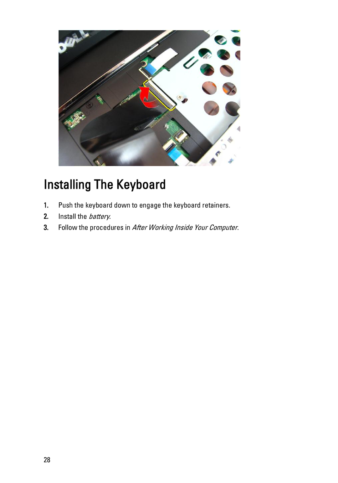 Dell 3450 owner manual Installing The Keyboard 