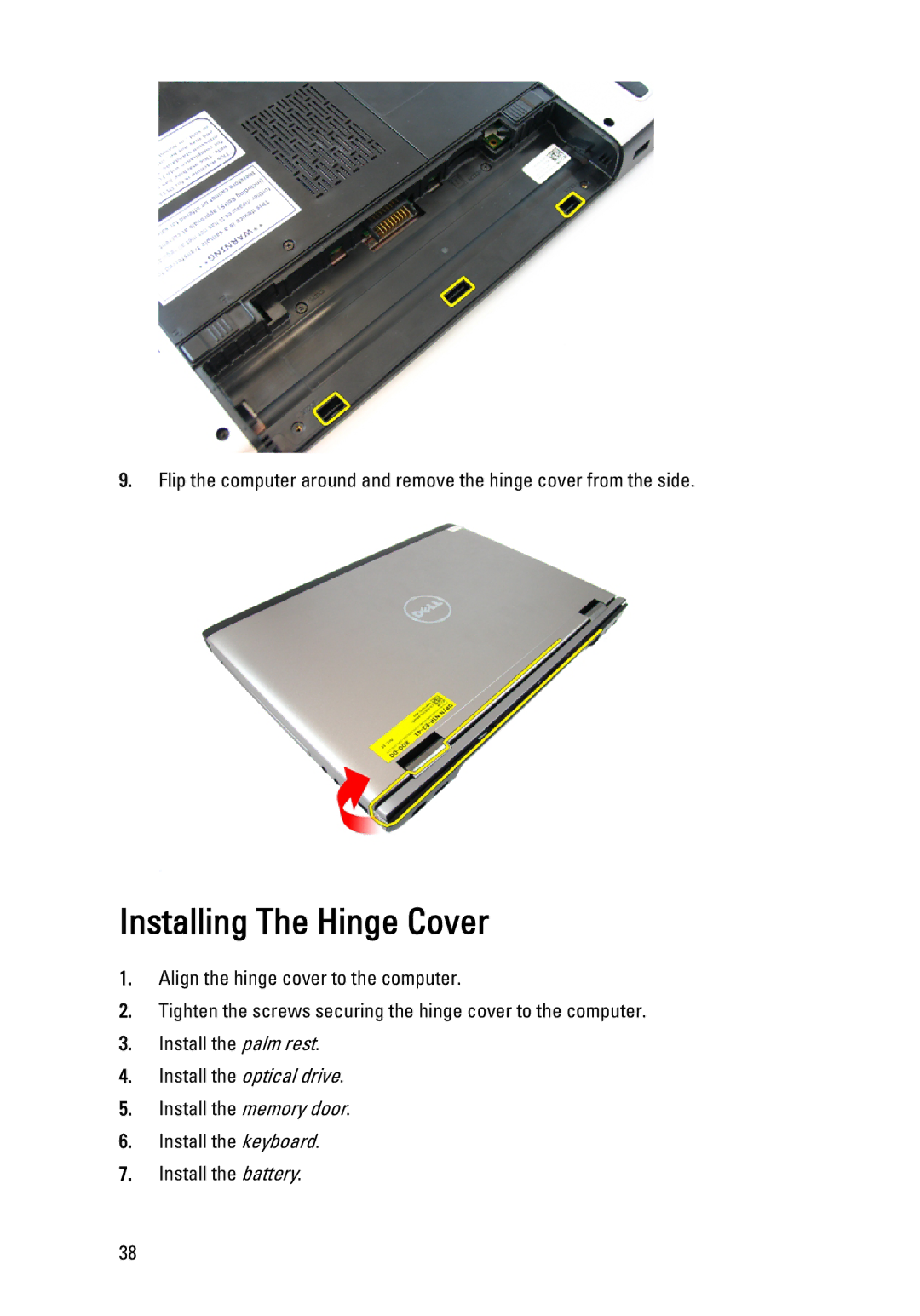 Dell 3450 owner manual Installing The Hinge Cover 