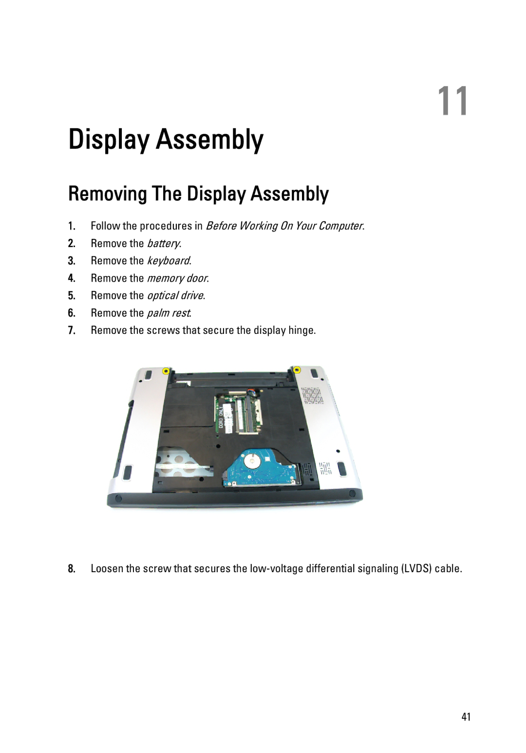 Dell 3450 owner manual Removing The Display Assembly 