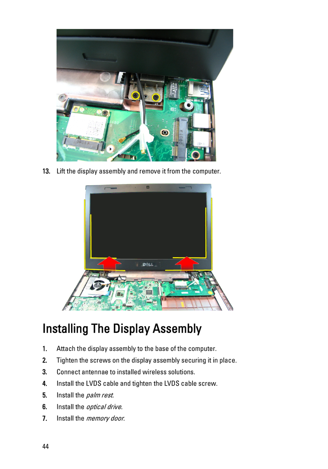 Dell 3450 owner manual Installing The Display Assembly 