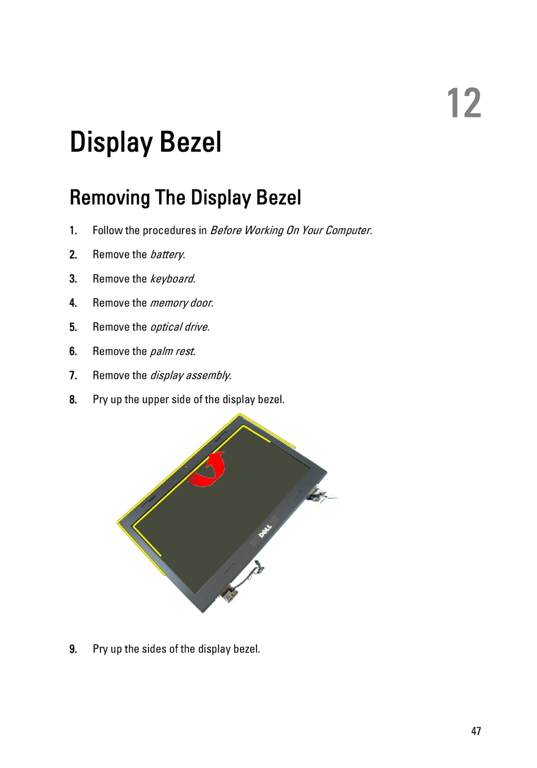 Dell 3450 owner manual Removing The Display Bezel 