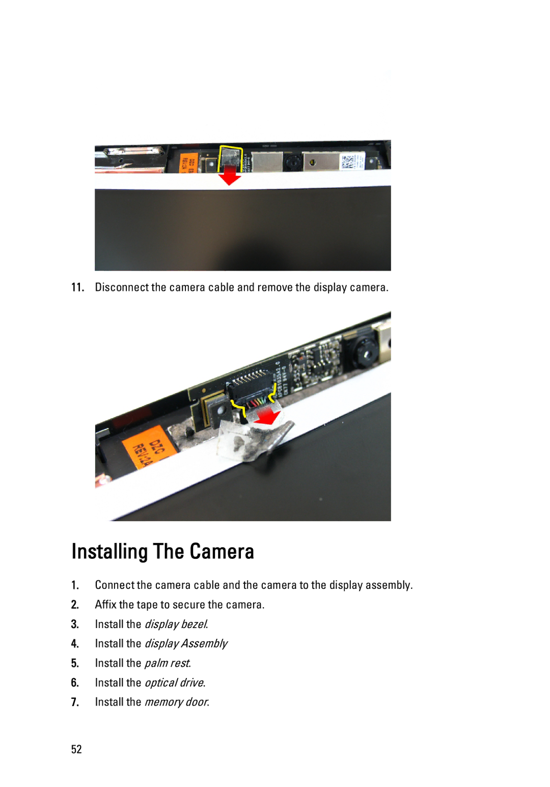 Dell 3450 owner manual Installing The Camera 