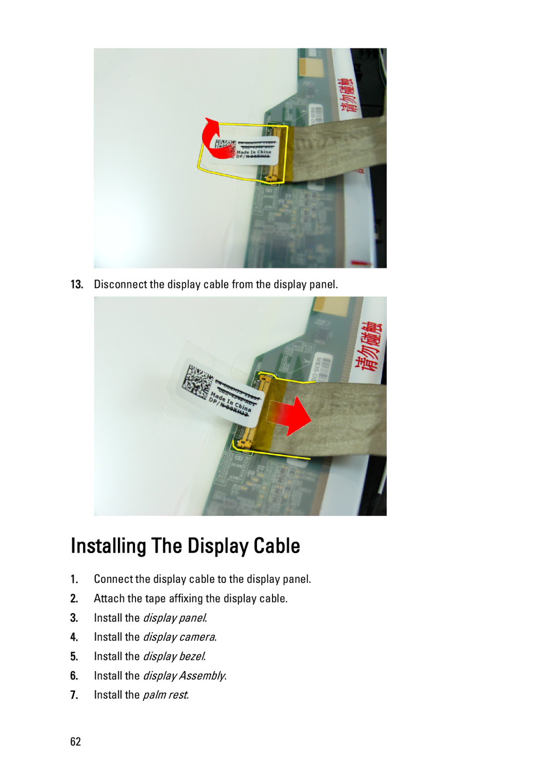 Dell 3450 owner manual Installing The Display Cable 