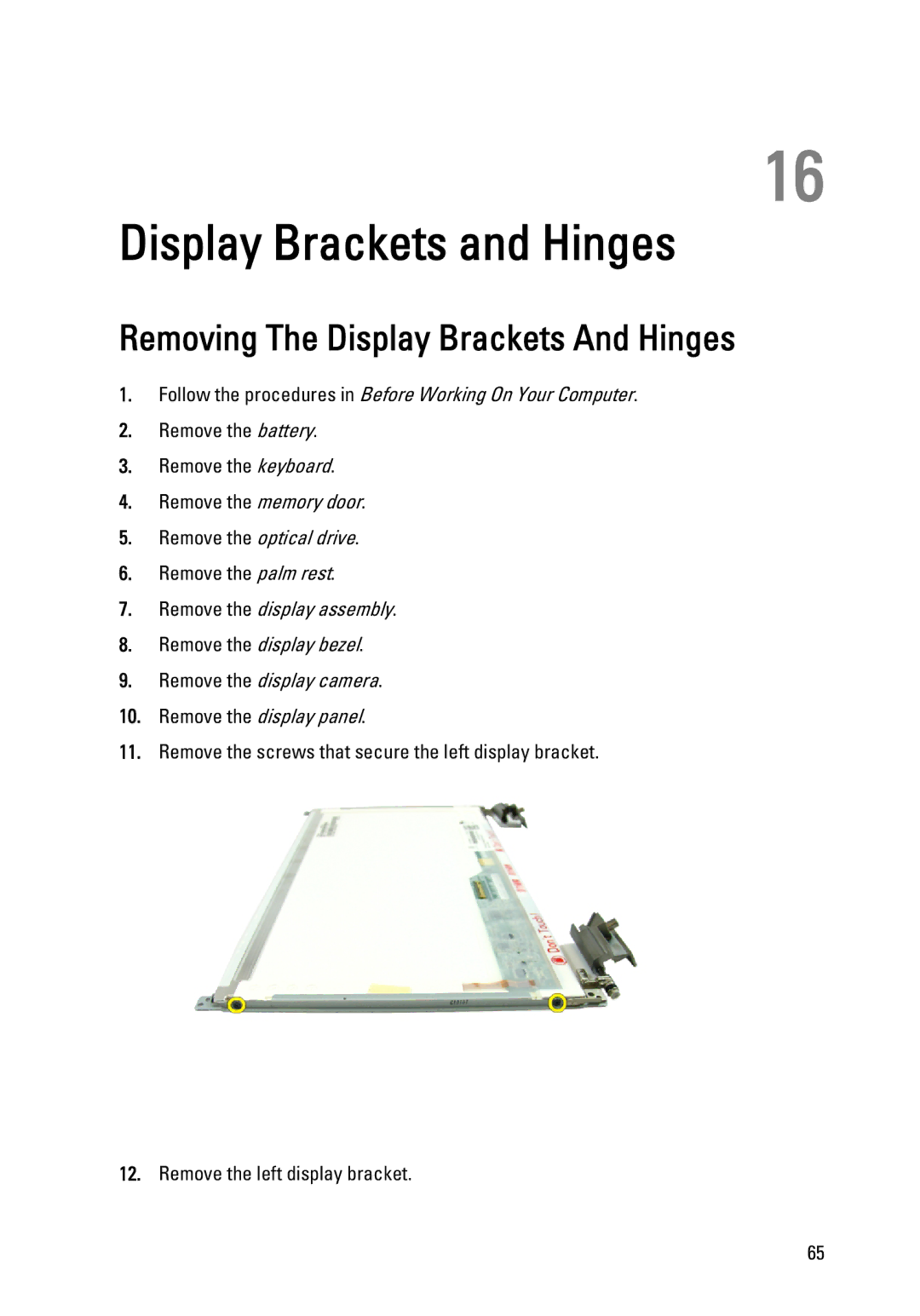 Dell 3450 owner manual Display Brackets and Hinges, Removing The Display Brackets And Hinges 