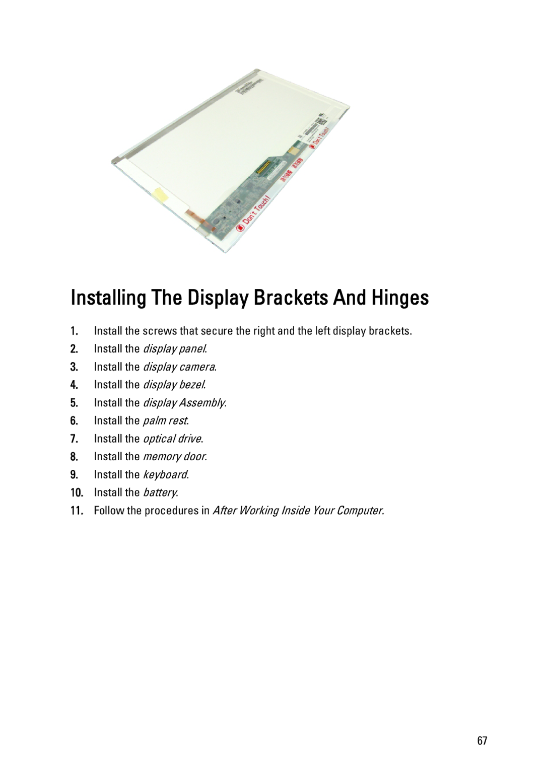 Dell 3450 owner manual Installing The Display Brackets And Hinges 