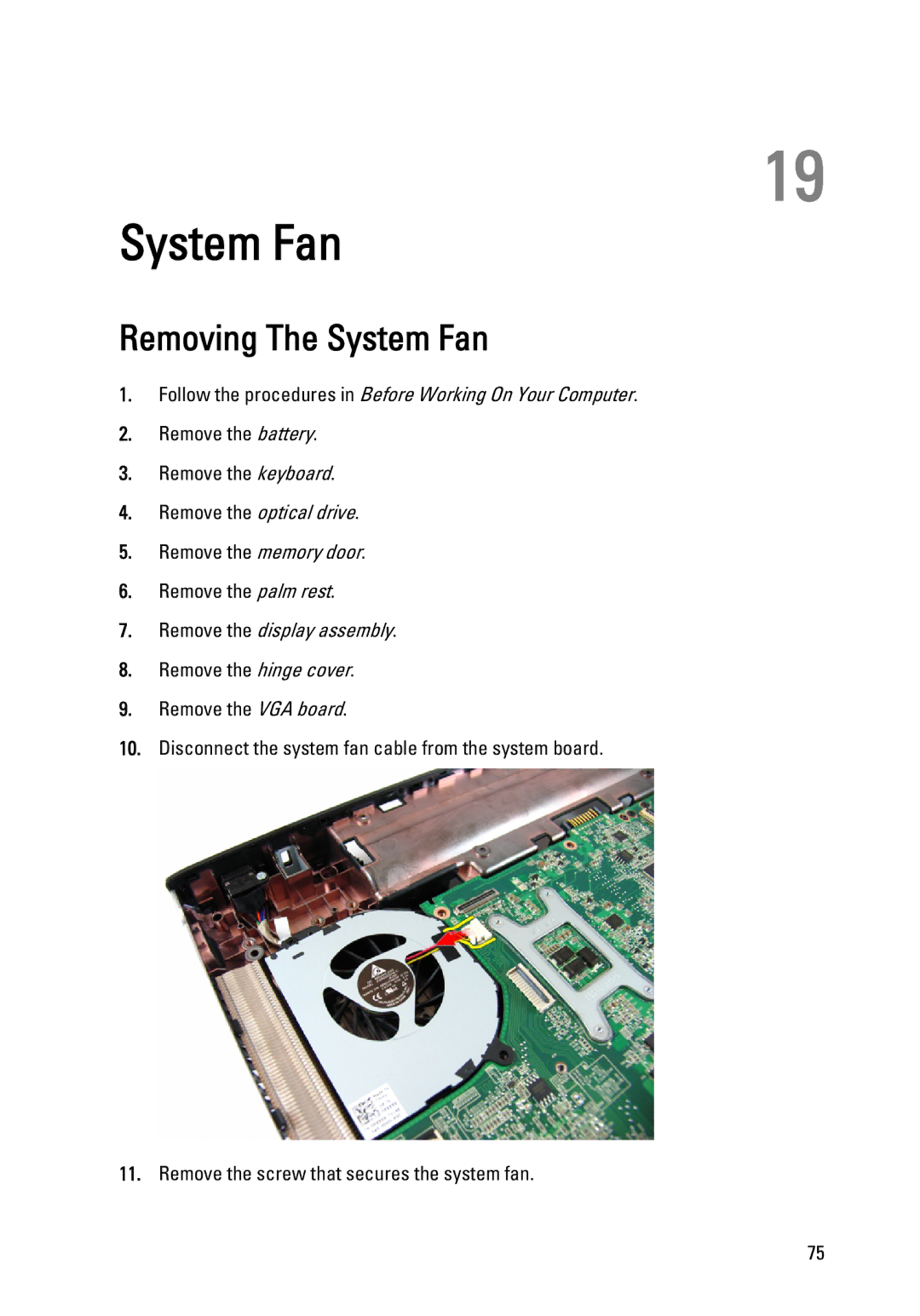 Dell 3450 owner manual Removing The System Fan 