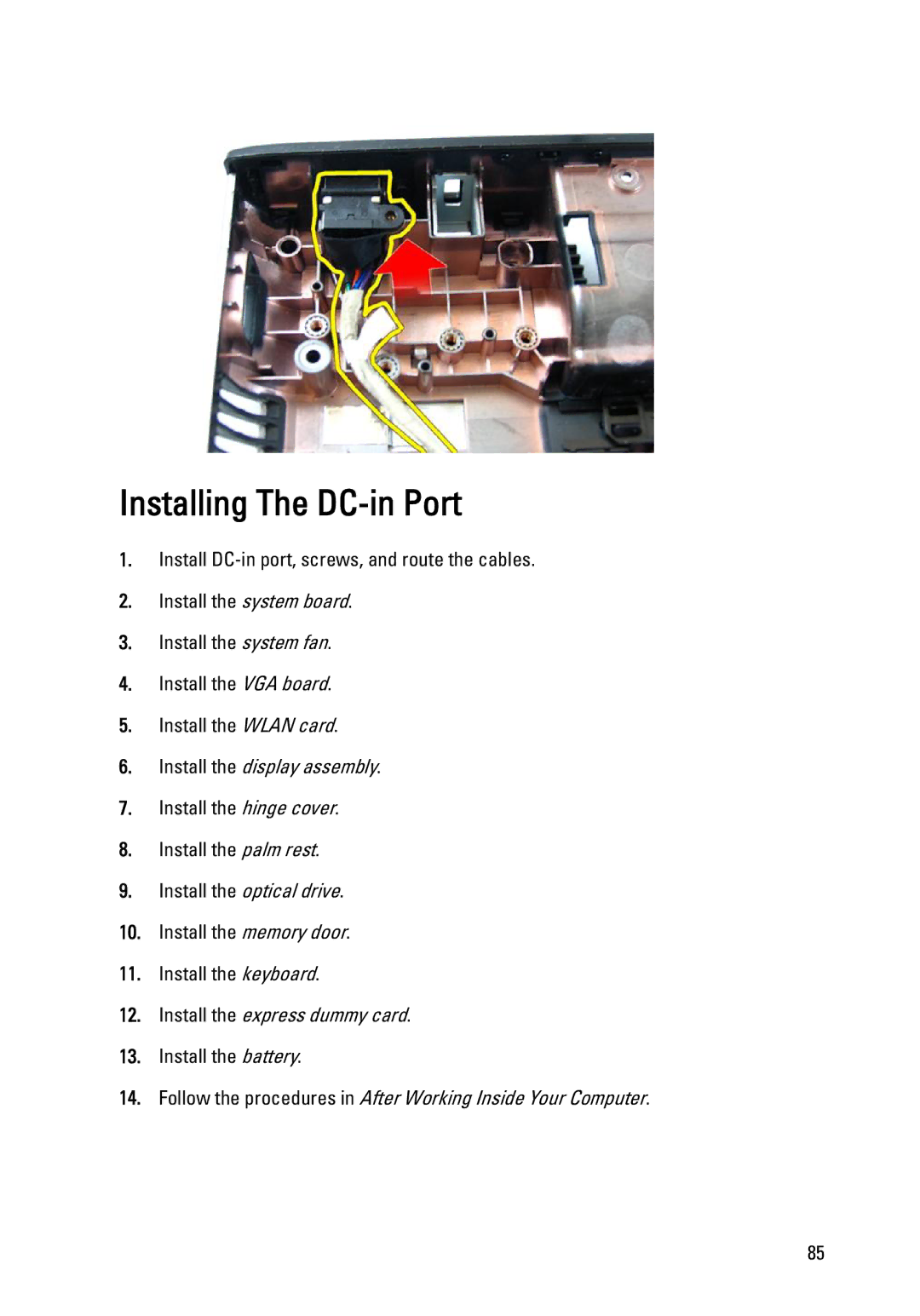 Dell 3450 owner manual Installing The DC-in Port 