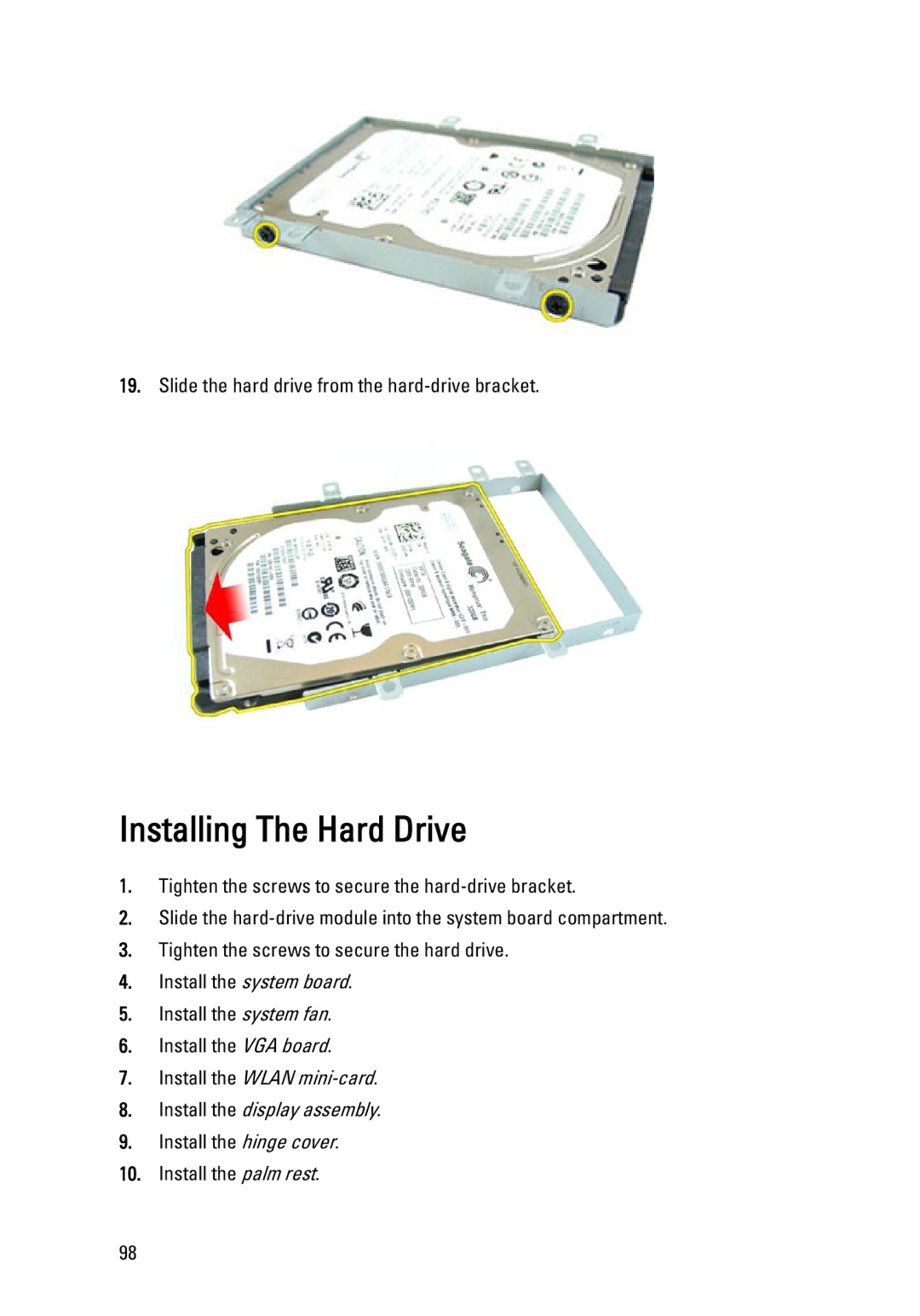 Dell 3450 owner manual Installing The Hard Drive 