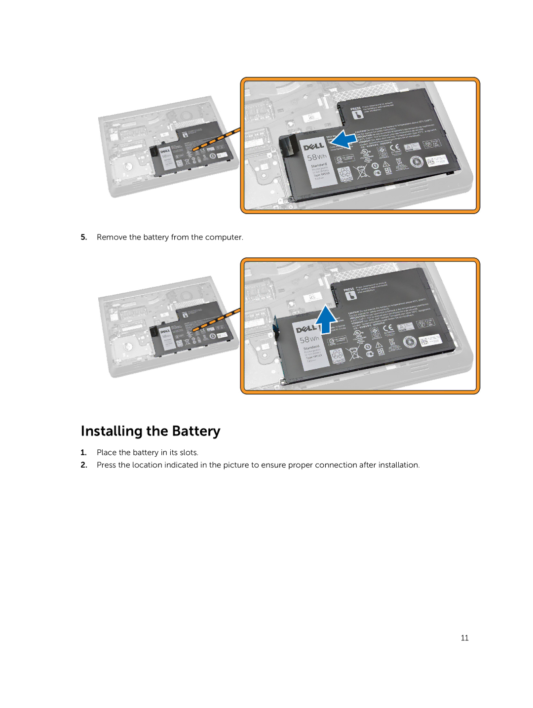 Dell 3450 owner manual Installing the Battery 